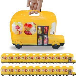 6 x 20 Pcs Cute Police Car Goodie Bags Plastic Gift Candy Bags with Handle Resealable Ziplock Treat Bags with Stand-up Bottom Back To School Party Favor Birthday Bags (SCHOOL BUS)