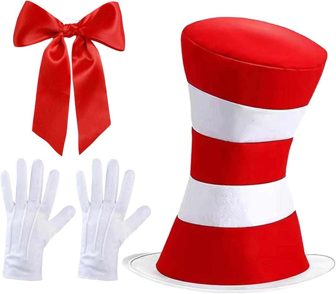 Cat in the Hat for Adults- Red and White Striped Felt Costume Hat - Character Hat for Halloween, Read Across America Day, Dress-Up, Cosplay