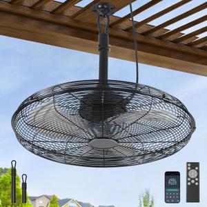AHAWILL Outdoor Ceiling Fan, 20" Gazebo Fan with Remote,6 Speed, Noiseless, Reversible,Plug in Ceiling Fan with Hook for Pergola, Canopy,Porch(Black), Medium