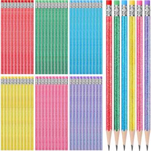 TecUnite 60 Pcs HB Pencils #2 Unsharpened Wood Cased Pencils with Eraser Hexagonal Pencil Cute Graphite No 2 Pen for Adults Gifts Exam School Office Sketching Learning (Glitter Series)