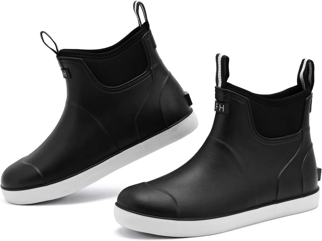 Deck Boots Mens, Rain Boots Anti-Slip Fishing Booties Waterproof Ankle Rain Shoes Rogue Wave Durable Rubber Boots Outdoor Footwear (11, Black)