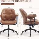 Home Office Desk Chair Retro Faux Leather with Lumbar Support & Rubber Wheels, Mid Back Ergonomic Computer Chair Swivel Rolling Work Chair