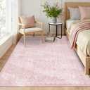 Rugxara 4x6 Rug for Living Room Bedroom, Pink Washable Throw Rugs, Vintage Retro Boho Area Rugs, Non Slip & Low Pile Accent Carpet for Indoor Nursery Room, Dining Room, Kids Girls Room