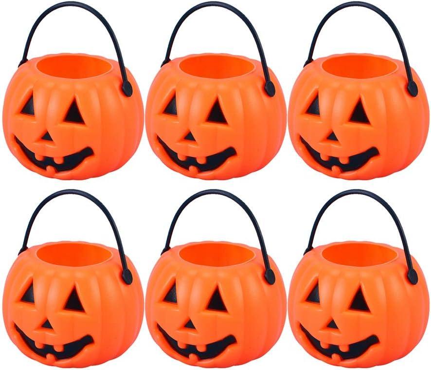 NUOBESTY 8 Pcs Halloween Trick or Treat Candy Holder Mini Portable Pumpkin Bucket for Kids, 8.5 x 5.5 x 4.5cm (Orange)