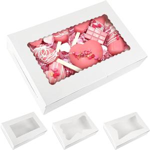 Moretoes 48pcs Bakery Boxes,12x8x2.5 Inches Cookie Boxes with 3 Style Window for Chocolate Covered Strawberries, Mother's Day, Desserts, Cookies, with 4pcs Stickers