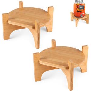 Drink Dispenser Stand, Beverage Dispenser Stand, Fit Max 8.66 Inch Diameter of Glass Drink Dispenser, Water Jugs, Water Pitcher and Containers, Natural Bamboo Wood (2 Pack)