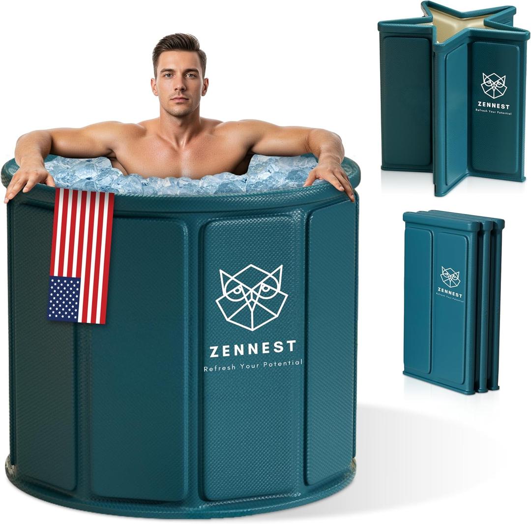 Foldable Portable Bathtub for Adults  2-in-1 Hot & Cold Plunge, 105-Gal Large Capacity Collapsible Bathtub Adult, 6-layer Insulated Portable Soaking tub - Space-saving Design (Ouchao Green)