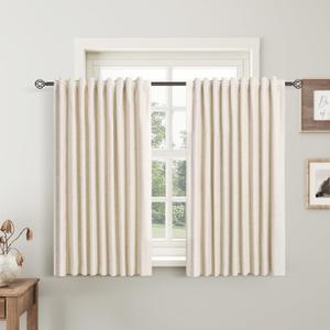 Beige Linen Blackout Curtains for Bedroom 54 Inch Length 2 Panels Set Back Tab Pocket Neutral Farmhouse Living Room Darkening Curtains Track System Thermal Insulated Black Out Drapes 52x54