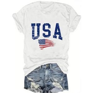 USA Flag Tee Shirt for Women 4th of July Memorial Day Gift T Shirt Casual Short Sleeve American Proud T-Shirt Tops (White, M)