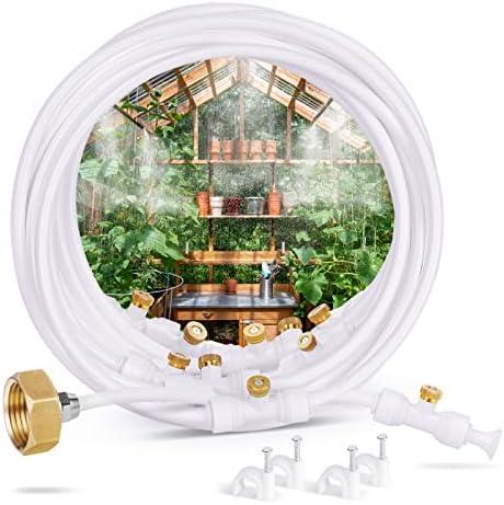 homenote Misting Cooling System, 59FT (18M) Misting Line + 16 Brass Mist Nozzles + Brass Adapter(3/4") Misters for Outside Patio Cooling Garden Greenhouse Watering