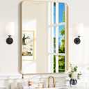 Brushed Gold Bathroom Mirror 24x36 Inch, Rounded Rectangular Bathroom Mirrors, Aluminum Alloy Frame Bathroom Mirror, Farmhouse, Hangs Horizontally or Vertically, HD Tempered Glass