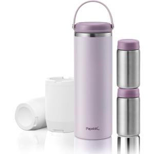 Papablic 360 CapsuleChill Breastmilk Cooler for 36H Safe Storage, Stress-Free Portable Breast Milk Chiller for Working Mom, 20oz Travel Cooler with 2pcs Stainless Steel Baby Bottles, Lilac Purple