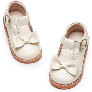 Kiderence Toddler Girls Mary Jane Dress Shoes Little Girls School Oxford Off White Flats Size 10