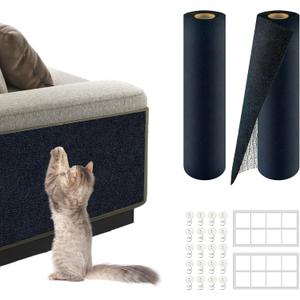 2Pack Total 78.7"x15.8" Cat Scratch Mat for Cat Couch Furniture and Wall Protector | Trimmable Self-Adhesive Carpet Climb Cat Scratcher for Covering Cat Tower and Replacement Pads (Blue)