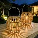 Solar Outdoor Lanterns, Hanging Rattan Lantern Handwoven Garden Lights Solar lamp Waterproof for Outside, Idea for Yard Gazebo Patio Pergola Pathway Front Porch Decor, 2 Pack