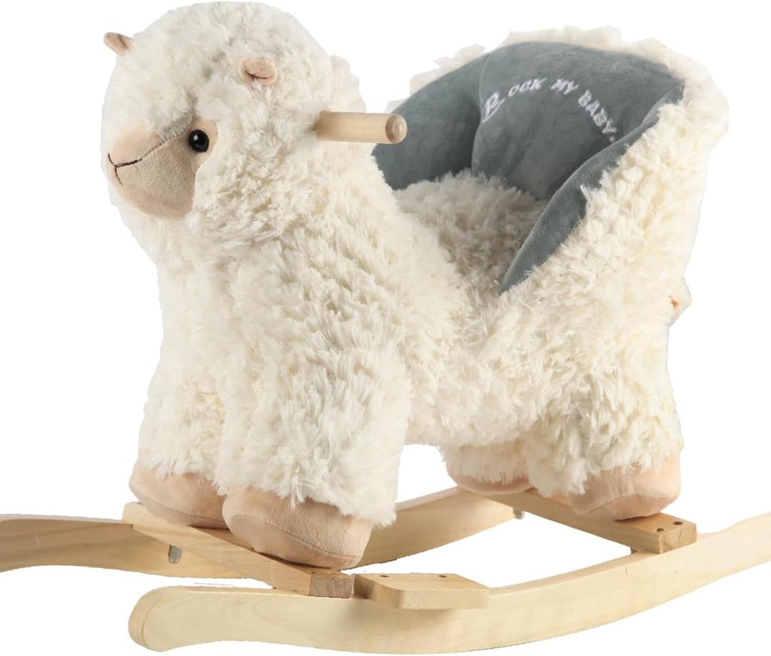 Rock My Baby Baby Rocking Horse Alpaca Llama with Chair, Plush Stuffed Animal Rocker for Toddlers 1-3, Wooden Rocking Toy Llama Animal, Cream Llama,CPC Certified, Large