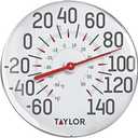 Taylor Metal Wall Indoor Outdoor Thermometer, Wireless Thermometer with Easy to Read Large Numbers for Patio, Pool, and Indoor Areas, 12-inch, White