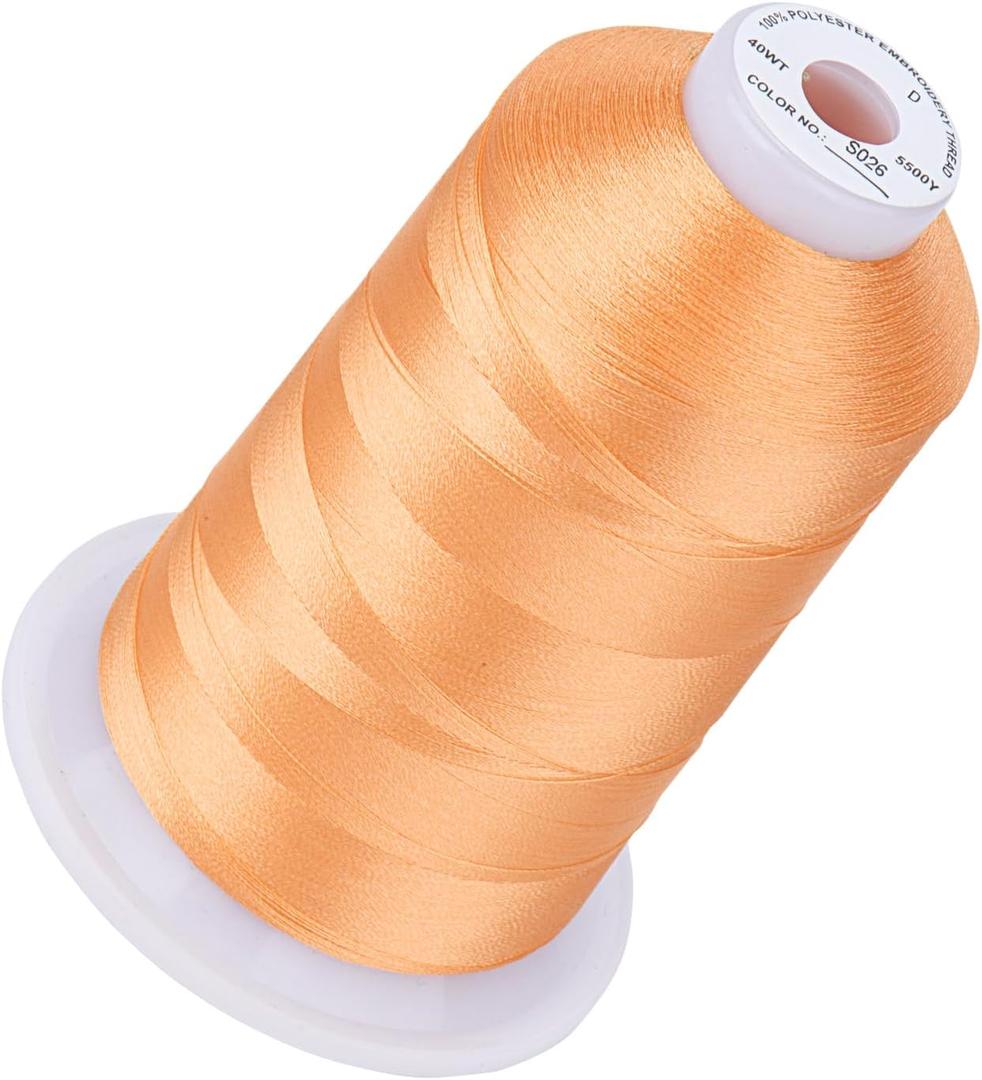 Simthread 5500Yds Embroidery Thread, 5000M High-Yardage 40WT 100% Polyester Thread  170+ Vivid Colors, High-Speed Rated  Compatible with Brother, Singer, Janome & More - Cantaloupe S026