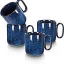 vicrays Ceramic Coffee Mug Set - 18 Ounce Large Stoneware Mug for Men Women - Unique Glazed Porcelain Mugs with Handle for Coffee Latte Tea Milk Cocoa - Set of 4 (Blue)