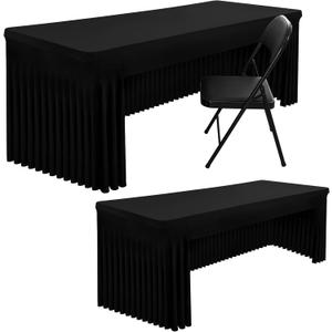 Smiry 2 Pack Spandex Open Back Tablecloth,Elastic Fitted Stretch Tablecloth for 6FT Rectangle Tables,Waterproof Washable Table Cover Skirt for Wedding, Banquet & Parties (Black, 72Lx30Wx30H Inch)