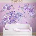 Amaonm 8 sheets of 12x24 inch Large 3D Colorful Flower Wall Decal Purple Red Flowers Plants Vine Wall Stickers Murals DIY Peel and Stick Rose Peony Floral Home Wall art Decor Wallpaper for Kids Girls