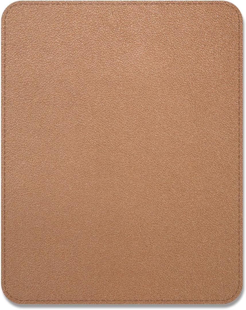 Leather Mouse Pad, Office Mouse Mat Non-Slip Rubber Base Stitched Edge Washable Waterproof Rectangular Mousepad for Office Gaming PC Laptop, 9.8" x 7.9", Rose Gold