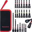 21PCS Magnetic Nut Driver Set for Impact Drill, Driver Bit Set 1/4", Metric & SAE Nut Driver, S2 Alloy Steel, Impact Socket Adapters, Bit Holder, Quick-Release Extensions with Storage Bag