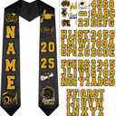 Glenmal 11 Sheets 2026 Graduation Iron on Stickers with a to Z Letter 0 to 9 Number Pattern Transfer Letters Patches Iron on Decals for Graduation Stole Cap Cloth T Shirt Pillow(Black Gold)