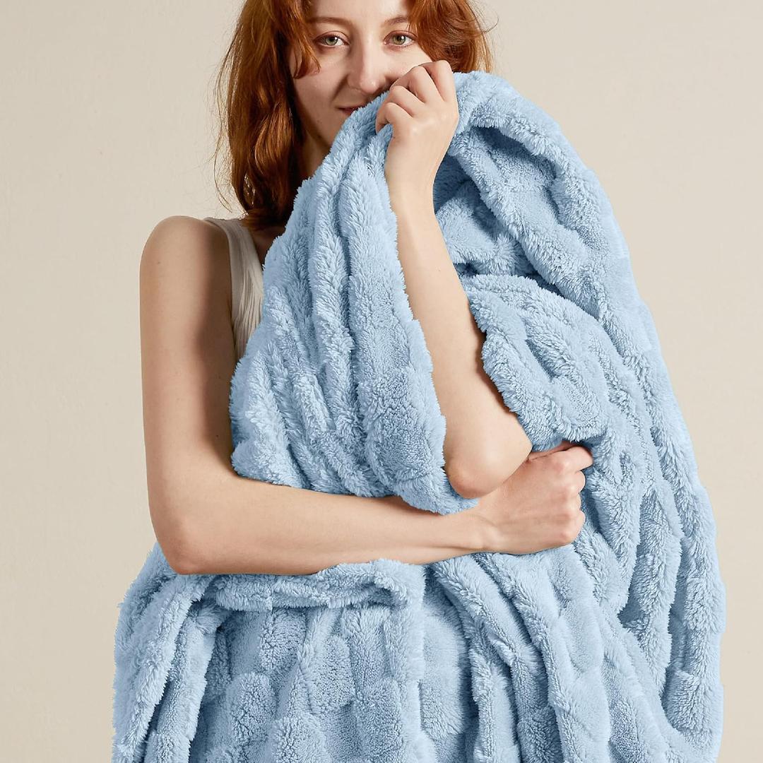 Bedsure Sea Blue Fleece Blanket for Couch - Super Soft Cozy Queen Blankets for Women, Cute Small Throws for Girls, 90x90 Inches