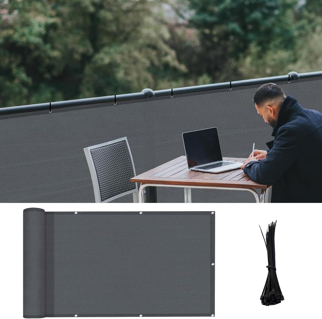 LOVE STORY 3'x16' Dark Grey Balcony Screen Privacy Fence Cover UV Protection Weather-Resistant 3 FT Height Heavy Duty for Deck, Patio, Backyard Shield 90%