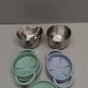 2 Pack Stainless Steel Spill Proof Snack Cup for Baby Toddlers Kids, with Silicone Food Catcher, Travel Lid, Spill-Proof Bowl Containers, Toddlers Essentials, Non Toxic BPA Free (Light Blue and Green)