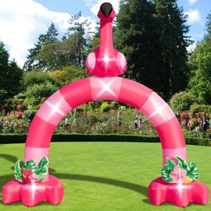 Eyourlife 12FT Pink Flamingo Inflatable Arch,Giant Inflatable Flamingo Outdoor Decor,Blow-Up Flamingo with 1Blower 6LED Lights and 2Hawaiian Leis for Summer Yard Garden Birthday Luau Beach Party