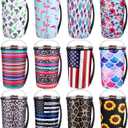 Boao 12 Pieces Reusable Iced Coffee Cup Sleeve Insulator Neoprene Beverages Cup Holder for Tumbler Hot Cold Drinks,with Handle(Elegant Style,24 Ounce (pack of 1))