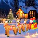DomKom 10 FT Christmas Inflatable Santa Claus on Sleigh with Three Reindeer, Giant Blow Up Yard Decoration, Built-in LED Lights Decoration for Christmas Party, Holiday Lawn Winter Decor