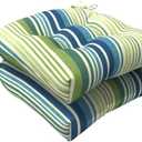 LVTXIII Outdoor U-Shaped Wicker Seat Cushion, Decorative Tufted Chair Pads Round Back Seat Cushion Set for Patio Garden Home Office Furniture, 19"x19"x4", 2 Pack, Stripe Blue Green