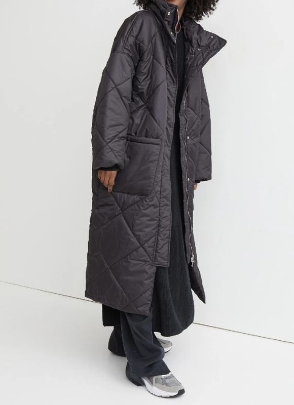 Longline Diamond Quilted Jacket, Black, M/XL