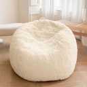 XeGe Kids Fluffy Faux Fur Bean Bag Chair Cover (No Filler), Soft Furry Stuffed Animal Storage Ivory Bean Bag Cover Home Decoration, Shaggy Fuzzy Beanbag for Kids Teens Girls Adults, Anti-Slip, Beige (Small(28"x28"x32"))
