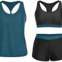 Yonique 3 Piece Athletic Tankini Swimsuits for Women with Shorts Swim Tank Tops with Sports Bra and Boyshorts Bathing Suits, Size XL