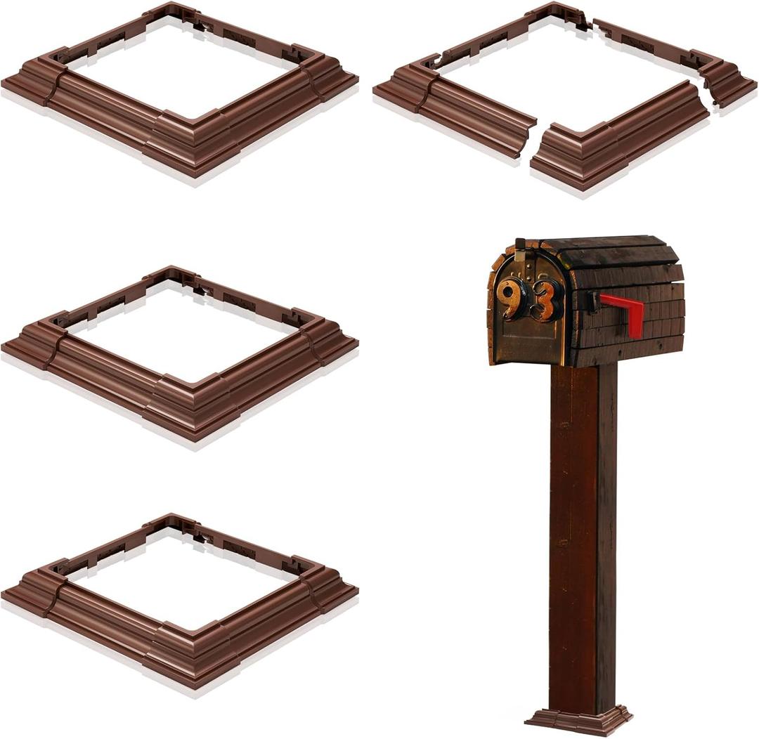 6 x 6 Inches Brown Vinyl Post Sleeve Adjustable Skirt Vinyl Post Base Porch Column Wraps for 3 to 6.5 Inch Wood Stair Rails(4 Pack)