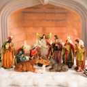 Nativity Set 5.7 Inch 11 PCS Christmas Village Nativity Scene Indoor Collectible Bulidings Nativity Sets & Figures Vintage Xmas Holiday Decorations Displays (Gold)