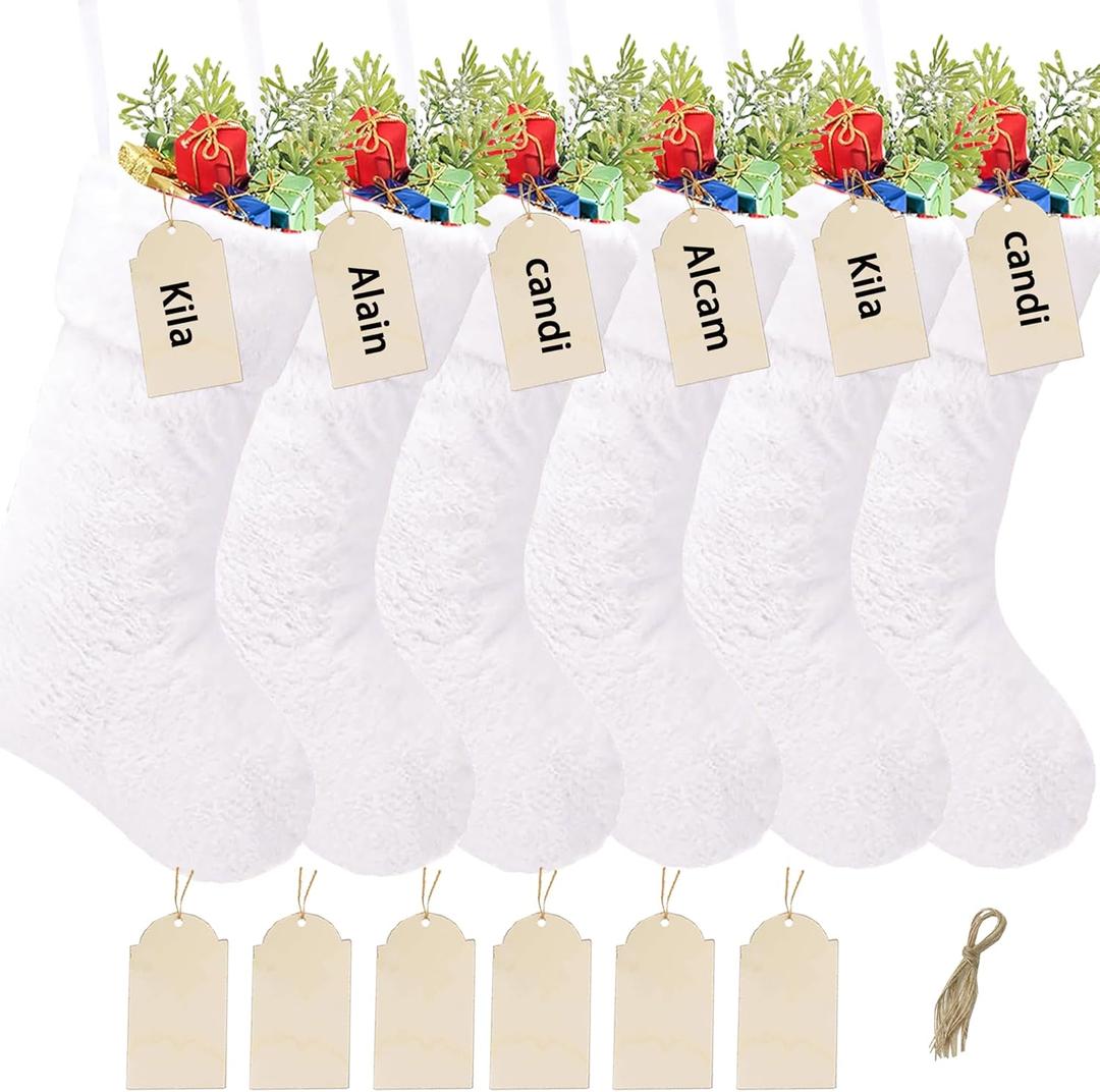 6 Pack White Christmas Stockings,20 Inch Snowy White Faux Fur Stockings Christmas,Xmas Stockings Hanging Stocking Christmas Decorations