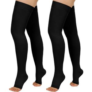 2 Pairs Compression Stockings for Women & Men, 20-30mmHg Thigh High Compression Socks, Open Toe Medical Compression Socks with Silicone Dot Band-Best Support for Nursing Sports Varicose Veins (XX-Large)
