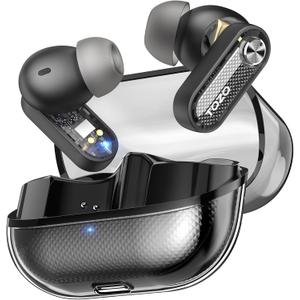 TOZO Hybrid Active Noise Cancelling Wireless Earbuds, 10mm Drivers Deep Bass Stereo Sound, 4 Mics Smart ENC AI Calls, 32 EQ Customization via App, Bluetooth 5.4 Headphones, Crystal Case Design (Black)