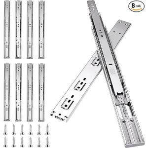 18 inch Drawer Slides 4 Pairs (8pcs) Soft Self Close Full Extension Ball Bearing Drawer Rails Side Mount Metal Dresser Runners for File Cabinet Trash Can Kitchen Wardrobe Glides 18" 100 LB Capacity