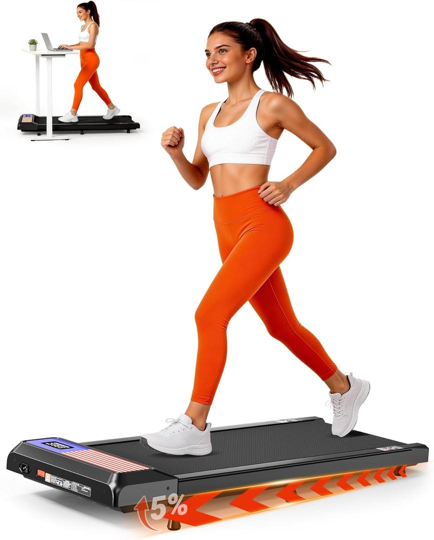Walking Pad Treadmill with 5% Incline, Under Desk Treadmill for Home Office, 2.5HP Quiet Portable Walking Pad, 265 lbs Capacity, Compact Treadmill for Small Spaces with 15" x 35.4" Belt