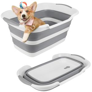ddLUCK Multi-Functional Collapsible Dog Bathtub with Drainage Hole, Portable Foldable Small Pets Bathtub, Washing Tub Bathing Tub for Puppy Small Dogs Cats (Gray)