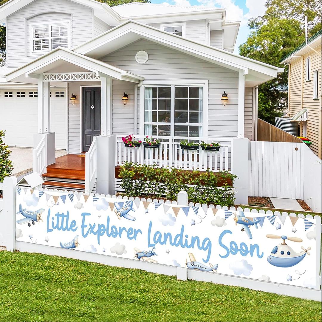 Kreatwow Vintage Airplane Baby Shower Decorations Airplane Yard Decoration Little Explorer Landing Soon Baby Shower Yard Banner Aircraft Aviator Cloud Hot Air Balloon Party Outdoor Sign for Pregnancy