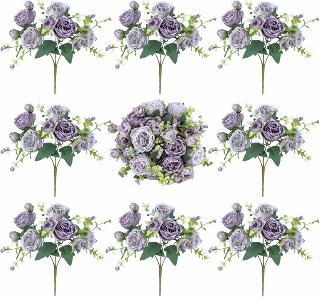 MANCHUANG 8 Bundles Peonies Artificial Flowers Silk Peonies Faux Flowers Fake Peonies Artificial Flowers Peonies Bouquet for Table Centerpieces Decoration Wedding Decor Home Party Decor (Purple)