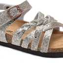 Torotto Girls Sandals with Cork Footbed Adjustable Buckle Casual Slides Sandals Open Toes Flat for Kids Toddler, Gold (5 Big Kid)