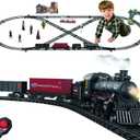Electric Alloy Train Set for Kids Ages 4-8, Remote Control Metal Christmas Train Sets for Around The Tree, Trains Railway Kits w/Realistic Smoke,Sounds & Lights, Birthday Toys Gift for Boys Girls